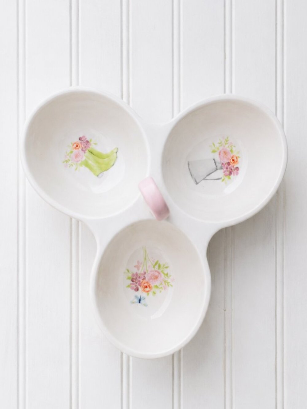 Harvest Green Studio Triple Dish Floral Server